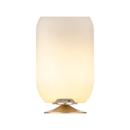 Lámpara LED diseño nórdico base dorada, luz cálida, altavoz Bluetooth integrado